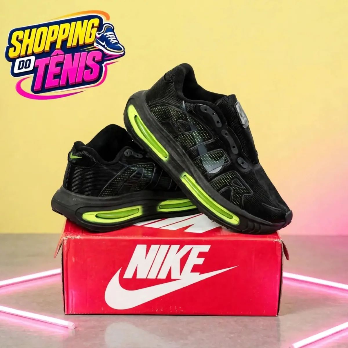 Nike Air Max preto e verde-limão
