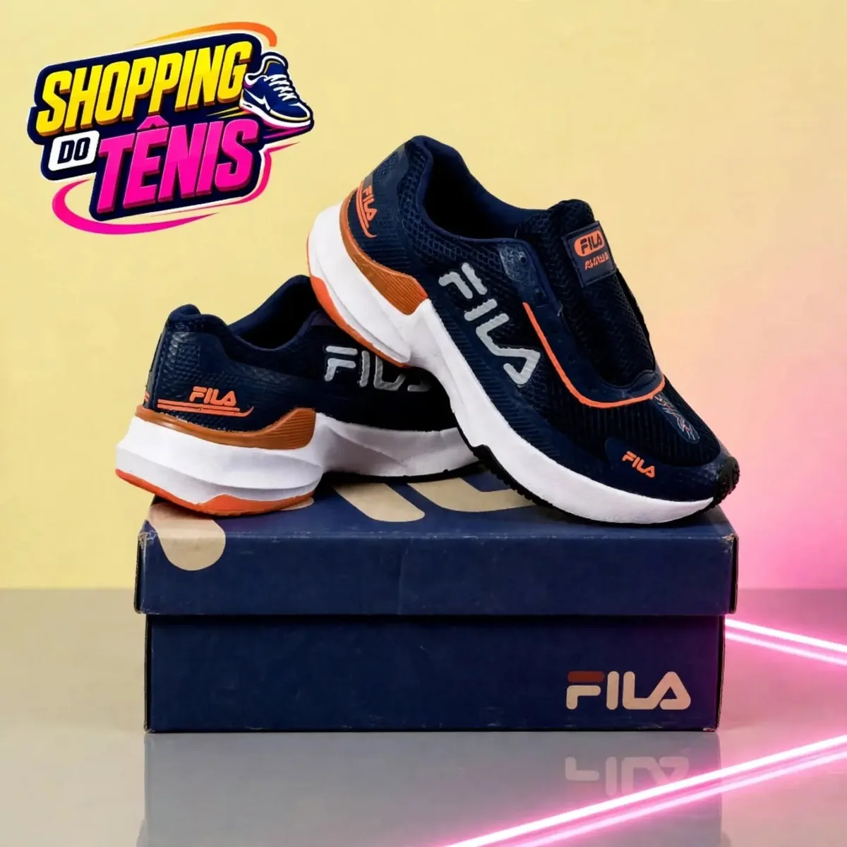 Fila azul-marinho e laranja